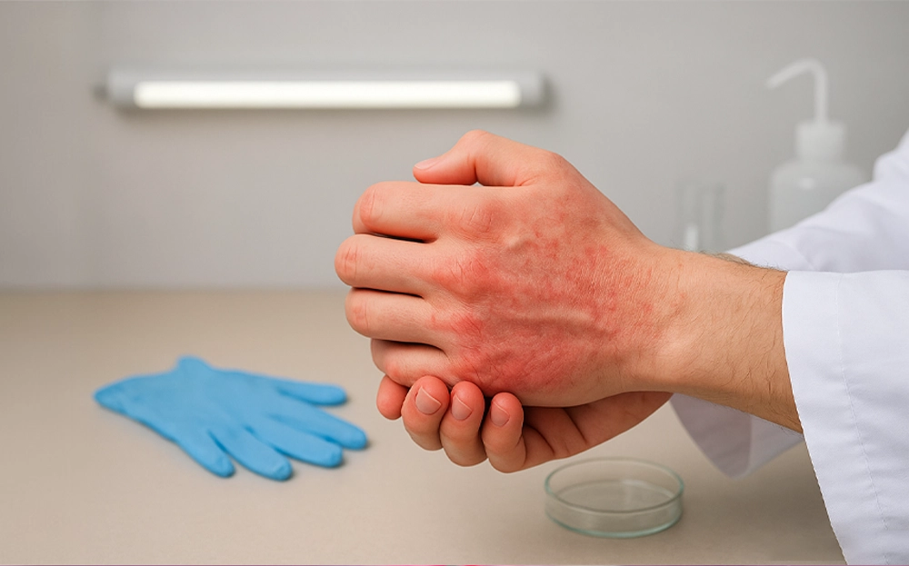 Why are scientists and technicians at risk for skin disorders